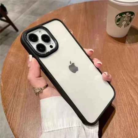 iPhone 14 Pro Luxury Metal Camera Protection Shockproof Armor Clear Case - Black